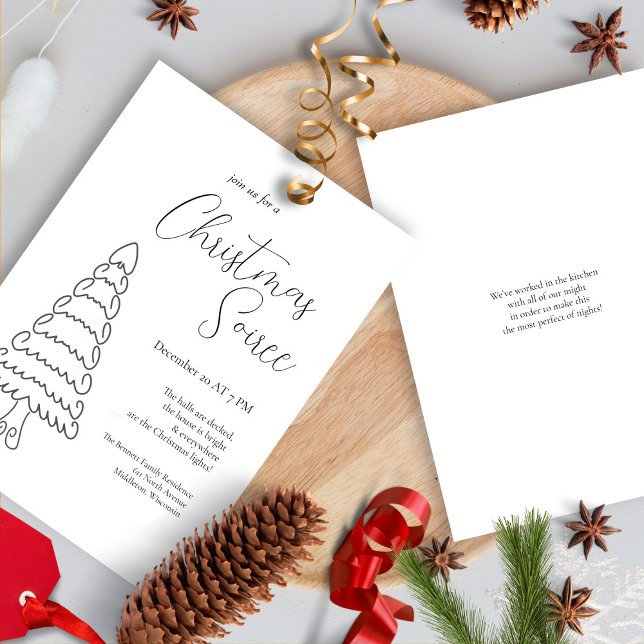Modern minimalistisk elegant svart vit jul inbjudningar (Skapare uppladdad)