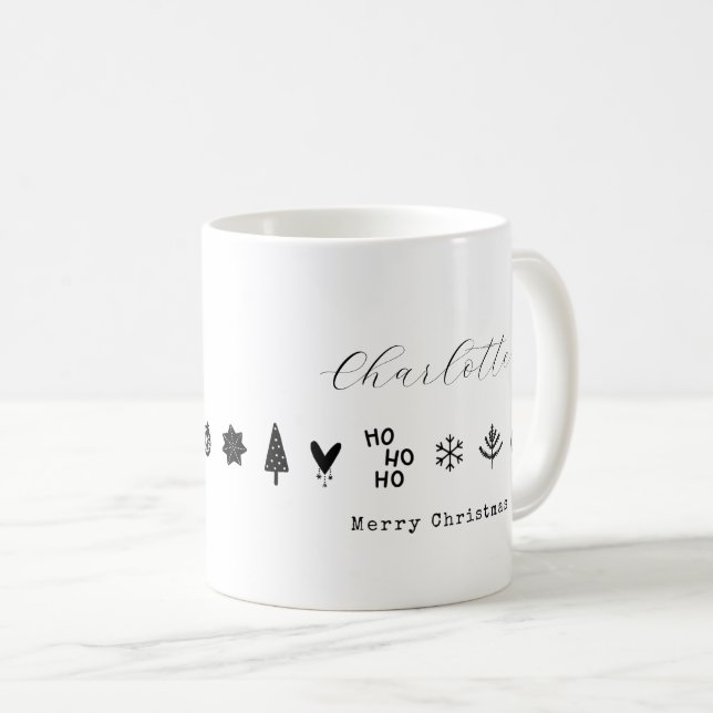 Modern minimalistisk elegant svart vit jul kaffemugg (Framsida höger)