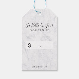 Modern minimalistisk elegant, vit marmor, detaljha presentetikett