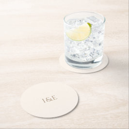 Modern Minimalistisk Elfenbensvit Monogram Bröllop Underlägg Papper Rund