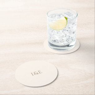 Modern Minimalistisk Elfenbensvit Monogram Bröllop Underlägg Papper Rund