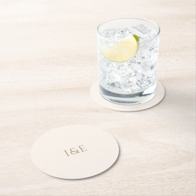 Modern Minimalistisk Elfenbensvit Monogram Bröllop Underlägg Papper Rund (Insitu)