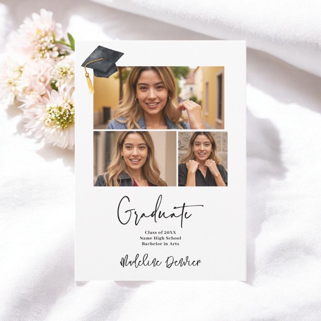 Modern minimalistisk enkel 3 foton studenten meddelande (Modern minimalist simple 3 photos graduation announcement)