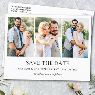 Modern minimalistisk enkel 3-fotosparande datum vykort