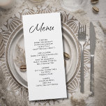 Modern, minimalistisk, enkel bröllopsmiddag meny<br><div class="desc">Modern bröllopsmiddagsmeny,  med en enkel minimalistisk utformning och anpassade. Underbar för att planera en elegant måltid för din speciella dag.</div>