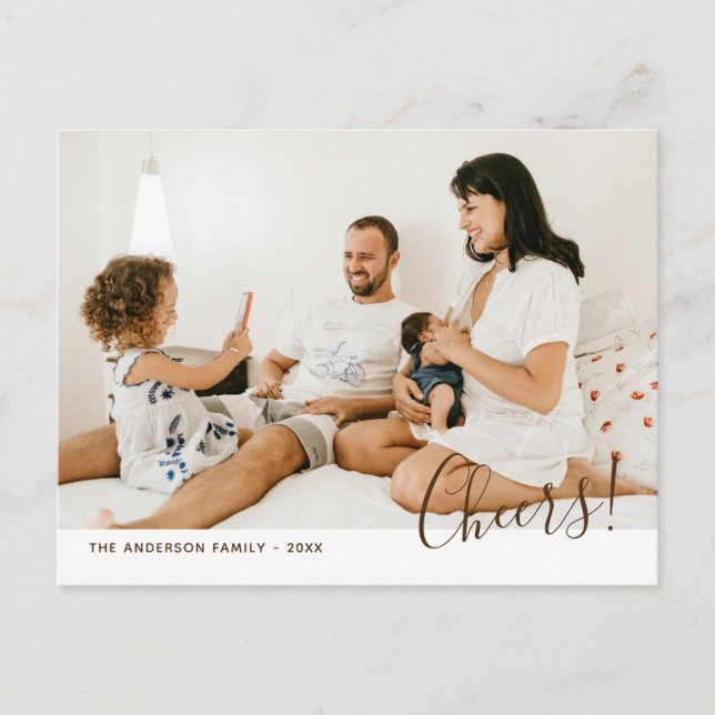 Modern minimalistisk enkel familjefoto nyår vykort (Framsida)