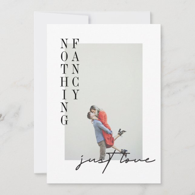 Modern minimalistisk enkel foto bröllopsflykt inbjudningar (Framsida)