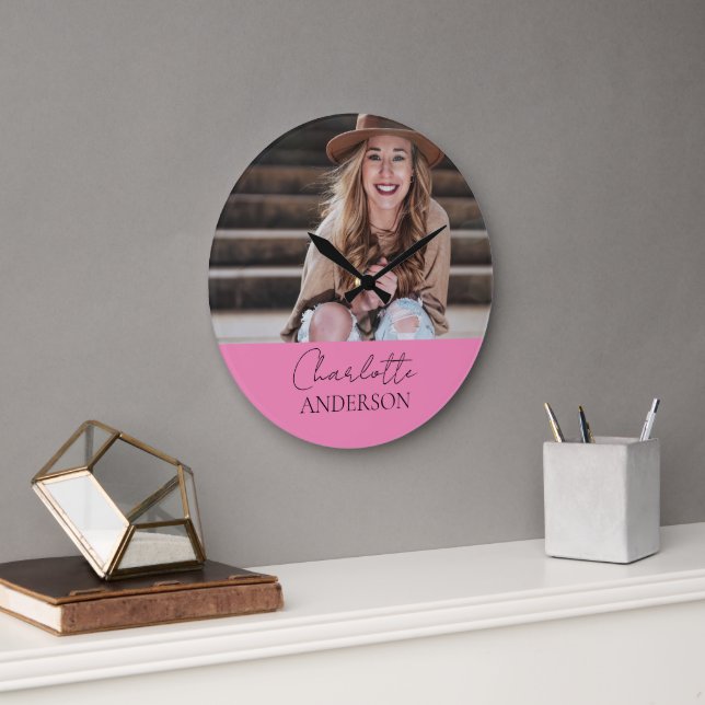 Modern, minimalistisk, enkel fotoRosa i Namn Stor Klocka (Kontor)