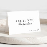 Modern minimalistisk enkel gästplats i Namn Bordsnummer<br><div class="desc">bröllop-platskort,  enkelt platskort,  möhippa,  minimalistisk bröllopsmottagning,  klassvis minimal klassisk lyx,  elegant tryckt platskort,  rehearsal middag eskort,  modern foldad gäst namn,  svart vit kalligrafi stil.</div>