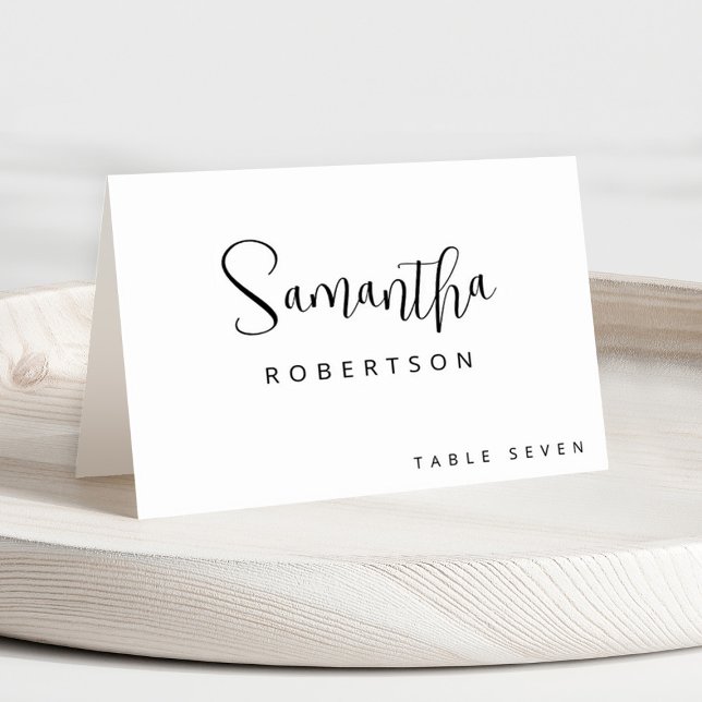 Modern minimalistisk enkel gästplats i Namn Bordsnummer (Simple black and white calligraphy place card)