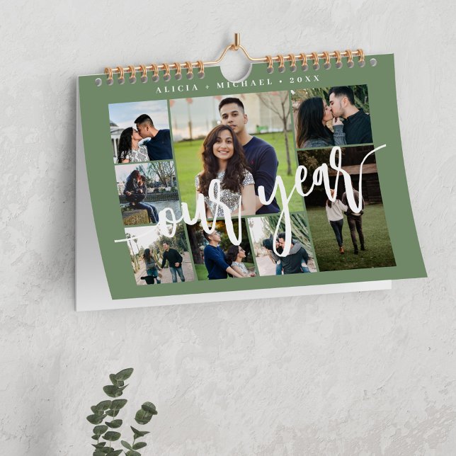 Modern minimalistisk enkel grön fotokollage kalender (Skapare uppladdad)