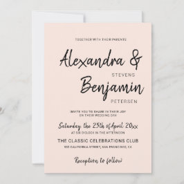 Modern minimalistisk enkel manus  rosa bröllop inbjudningar