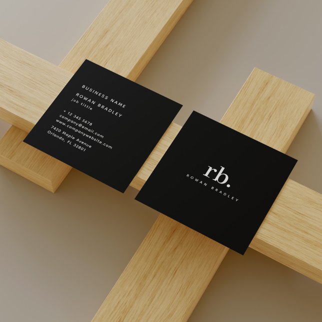 Modern minimalistisk enkel monogram svart vit fyrkantigt visitkort (Skapare uppladdad)