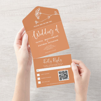 Modern minimalistisk enkel orange bröllops QR-kod