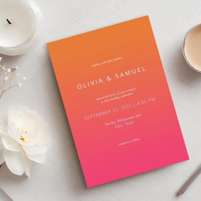 Modern minimalistisk enkel Orange Rosa Bröllop Inbjudningar (Skapare uppladdad)