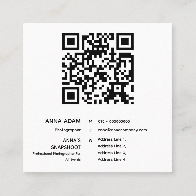 Modern, minimalistisk, enkel, QR-kod Fyrkantigt Visitkort (Baksida)