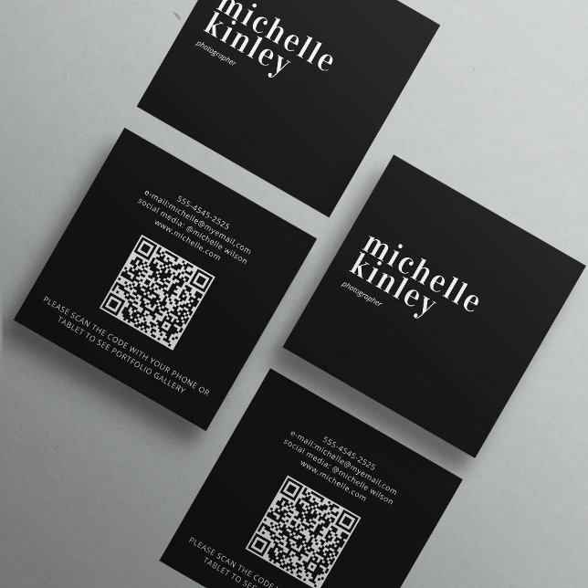 Modern minimalistisk enkel QR-kod personlig svart Fyrkantigt Visitkort (Skapare uppladdad)