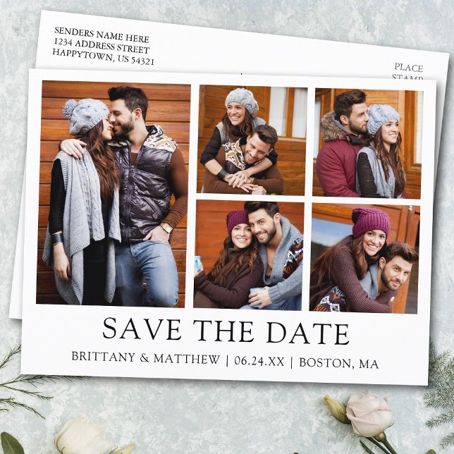 Modern minimalistisk enkel Spara fotot med datum 5 Vykort (Customize to change text size or text style.)