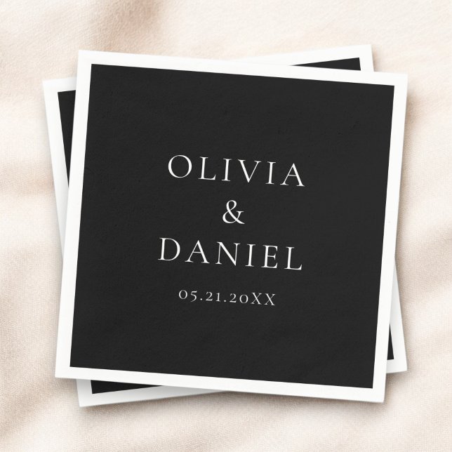 Modern, minimalistisk, enkel, svart Bröllop Pappersservett (Skapare uppladdad)