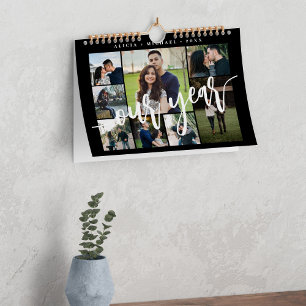 Modern minimalistisk, enkel, svart fotokollage kalender
