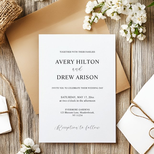 Modern, minimalistisk, enkel svart och vit inbjudningar (black and white simple modern wedding card)