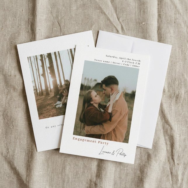 Modern minimalistisk enkel tvåfotsbild Bröllop Inbjudningar (Modern Minimalist Simple 2-Photo Wedding Invitation.)