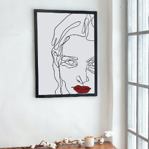 Modern minimalistisk enkelriktad teckning ansikte poster