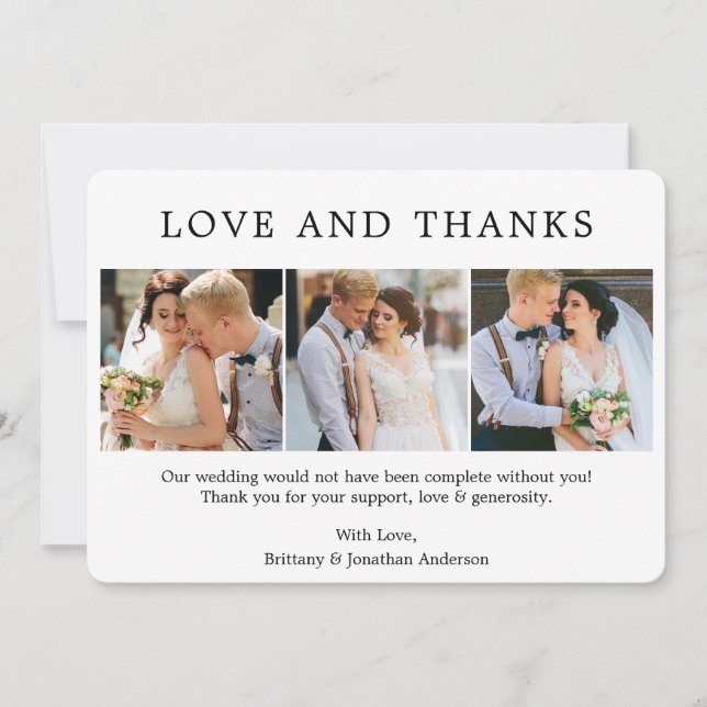 Modern, minimalistisk, enkelt Kärlek-tack, 3 foto Tack Kort (Framsida)