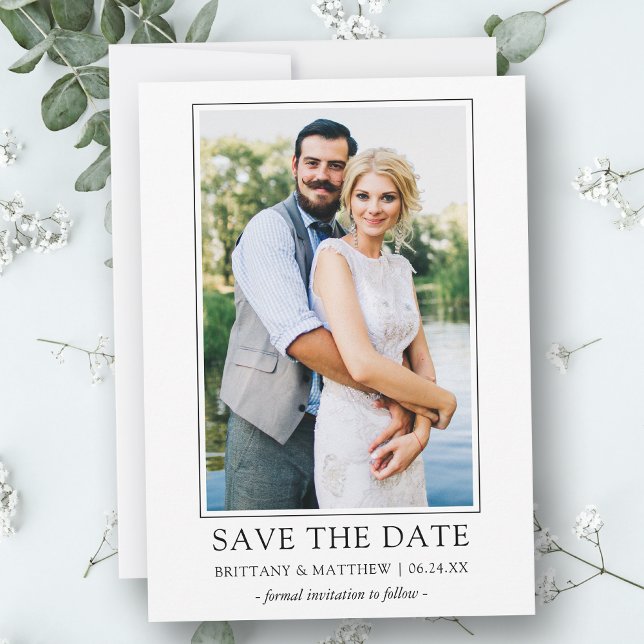 Modern, minimalistisk, enkelt par foto spara datumet (Customize to change text size, style or to add more text & photos to back of card.)