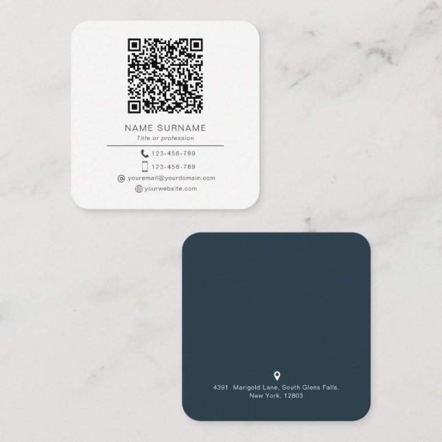 Modern, minimalistisk, enkelt QR-kod, personlig ru Fyrkantigt Visitkort (Fram/baksida)