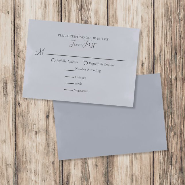 Modern, minimalistisk, enkelt val av blått mål OSA kort (Modern minimalist blue meal choice RSVP card with clean design and easy-read typography.)