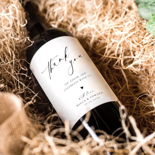 Modern minimalistisk etikett för Bröllop Tack Vin (Skapare uppladdad)