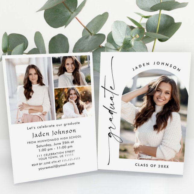 Modern minimalistisk examen 4 FOTO Examenfirande Inbjudningar (Skapare uppladdad)