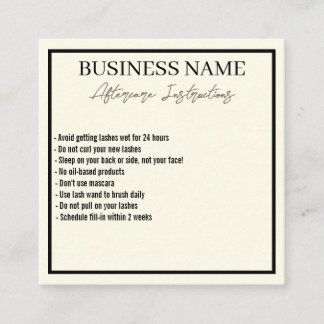 Modern minimalistisk Eyelash-eftervårdskort Fyrkantigt Visitkort