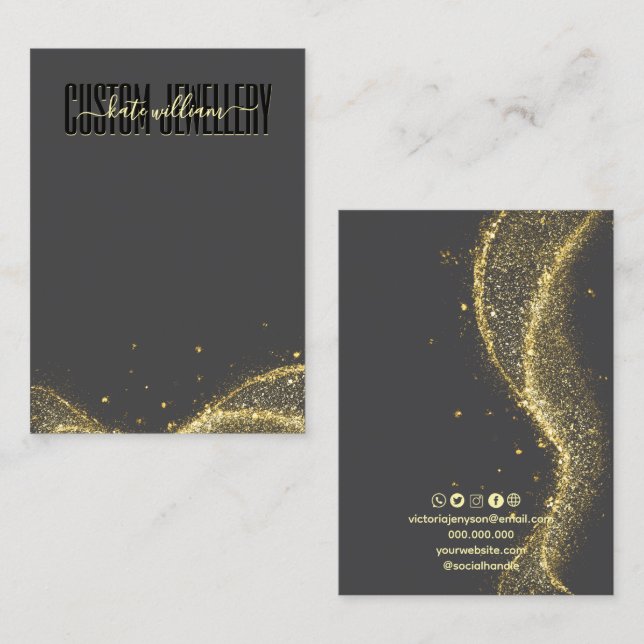 Modern minimalistisk falsk guld smyckeskort visitkort (Fram/baksida)