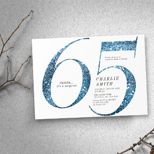 Modern minimalistisk faux blue glitter 65e födelse inbjudningar
