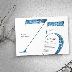 Modern minimalistisk faux blue glitter 75:e födels inbjudningar
