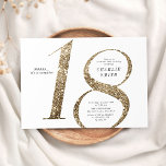 Modern minimalistisk faux guld glitter 18-årsdag inbjudningar<br><div class="desc">Den moderna minimalistiska 18:e födelsedagsfest inbjudan har snyggt faux glitter nummer 18 och dina party-detaljer i klassiskt serif-teckensnitt,  enkelt och elegant,  underbar överraskningsinbjudan för manar och kvinnor. Den vita bakgrunden guld kan ändras till valfri färg.</div>