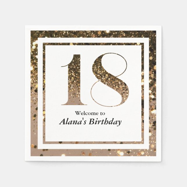Modern minimalistisk faux guld glitter 18-årsdag pappersservett (Framsidan)