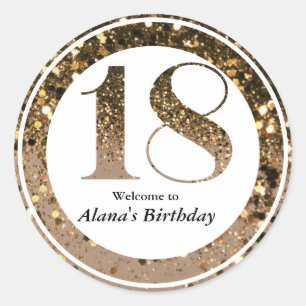 Modern minimalistisk faux guld glitter 18-årsdag runt klistermärke