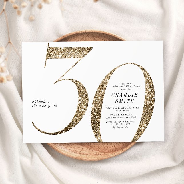 Modern minimalistisk faux guld glitter 30års födel inbjudningar (Modern minimalist faux gold glitter 30th birthday invitation)