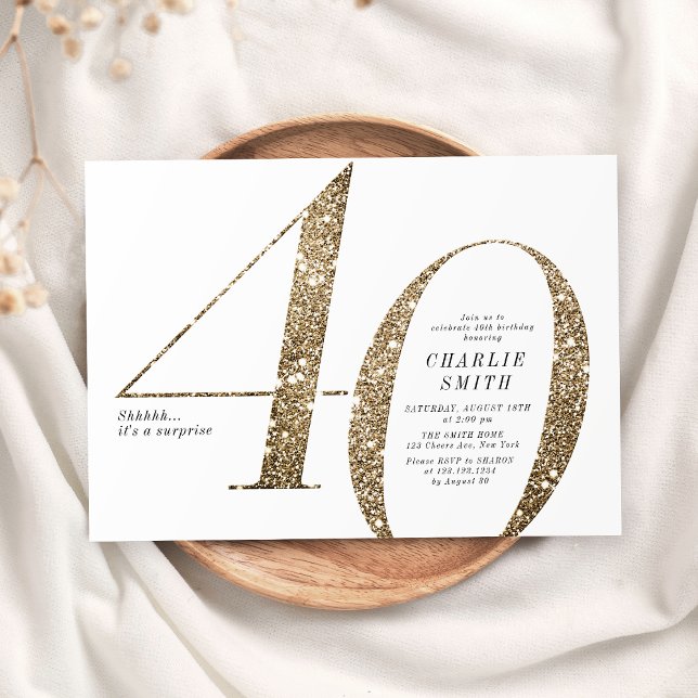 Modern minimalistisk faux guld glitter 40-årsdag inbjudningar (Modern minimalist faux gold glitter 40th birthday invitation)