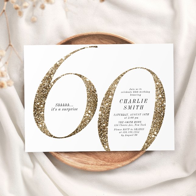 Modern minimalistisk faux guld glitter 60-årsdag inbjudningar (Modern minimalist faux gold glitter 60th birthday invitation)