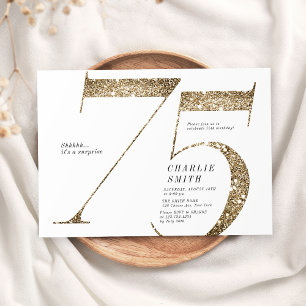 Modern minimalistisk faux guld glitter 75:e födels inbjudningar