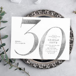 Modern minimalistisk faux silver 30års födelsedag inbjudningar<br><div class="desc">Modern minimalistisk inbjudan från 30års födelsedag-partiet har snyggt faux silver-folie nummer 30 och dina party-detaljer i klassiskt serif-teckensnitt och grått färg,  enkel och elegant,  underbar vuxen-delårsinbjudan. Bakgrunden färg kan ändras till valfri färg.</div>