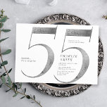 Modern minimalistisk faux silver 55-årsdag inbjudningar<br><div class="desc">Modern minimalist 55:e födelsedagsfest inbjudan har snyggt faux silver-folie nummer 55 och dina party-detaljer i klassiskt serif-teckensnitt och grått färg,  enkel och elegant,  underbar vuxen-delårsinbjudan. Bakgrunden färg kan ändras till valfri färg.</div>
