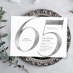 Modern minimalistisk faux silver 65e födelsedag inbjudningar