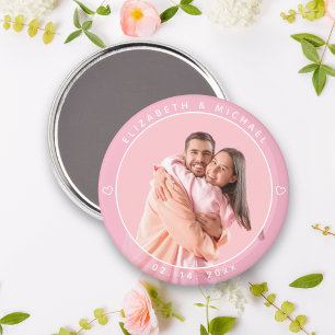 Modern, minimalistisk favorit för foto-Rosa-bröllo Magnet