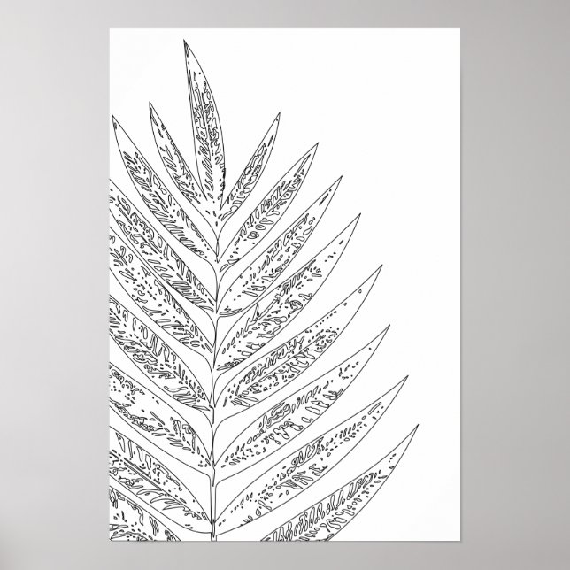 Modern minimalistisk fern Teckning i Svarta och vi Poster (Framsidan)