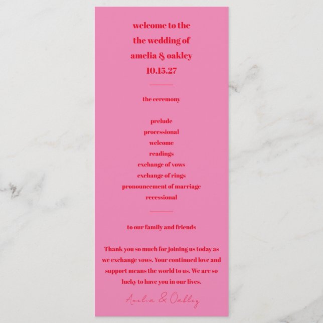 Modern minimalistisk, fet, ljus Rosa Red Tall Program (Framsida)